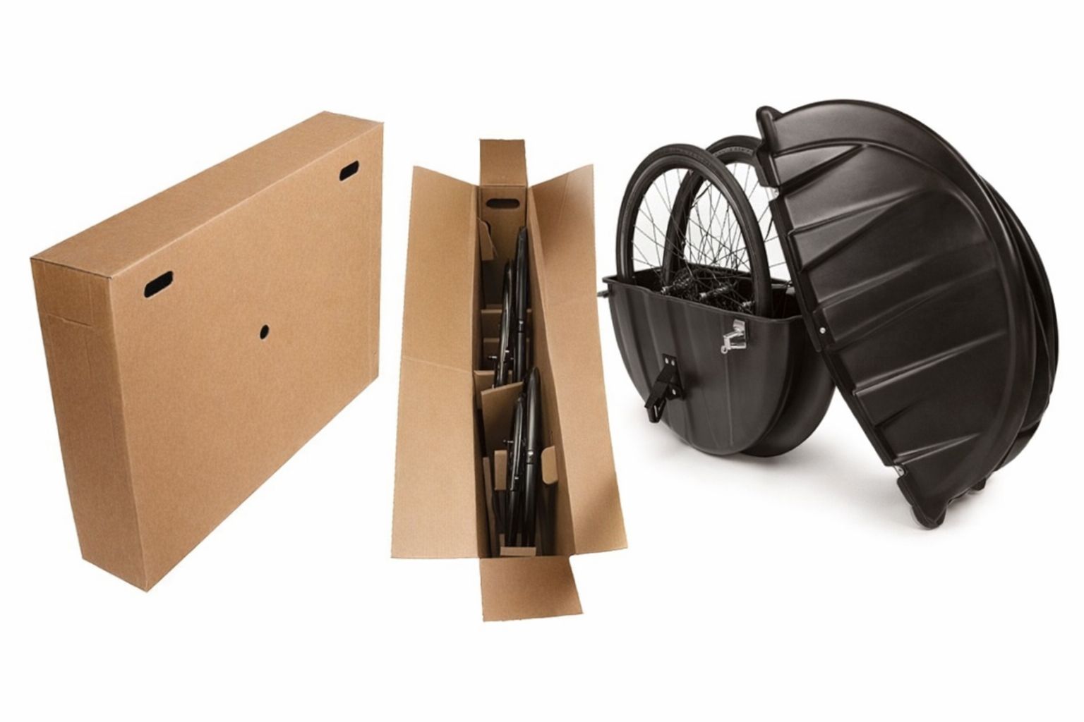 Olika typer av transportemballage för säker leverans av cyklar och hjul.
